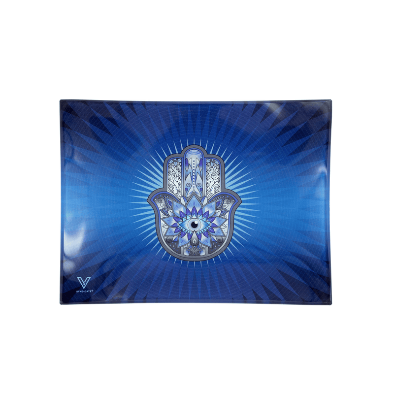 V Syndicate Glass Rollin' Tray Small Hamsa Blue Glass Rollin' Tray