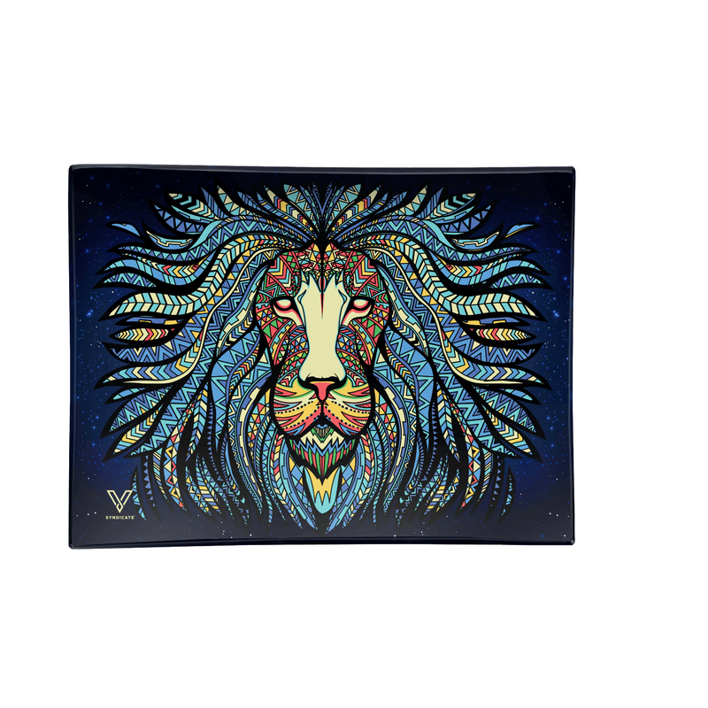 V Syndicate Glass Rollin' Tray Small Tribal Lion Glass Rollin' Tray